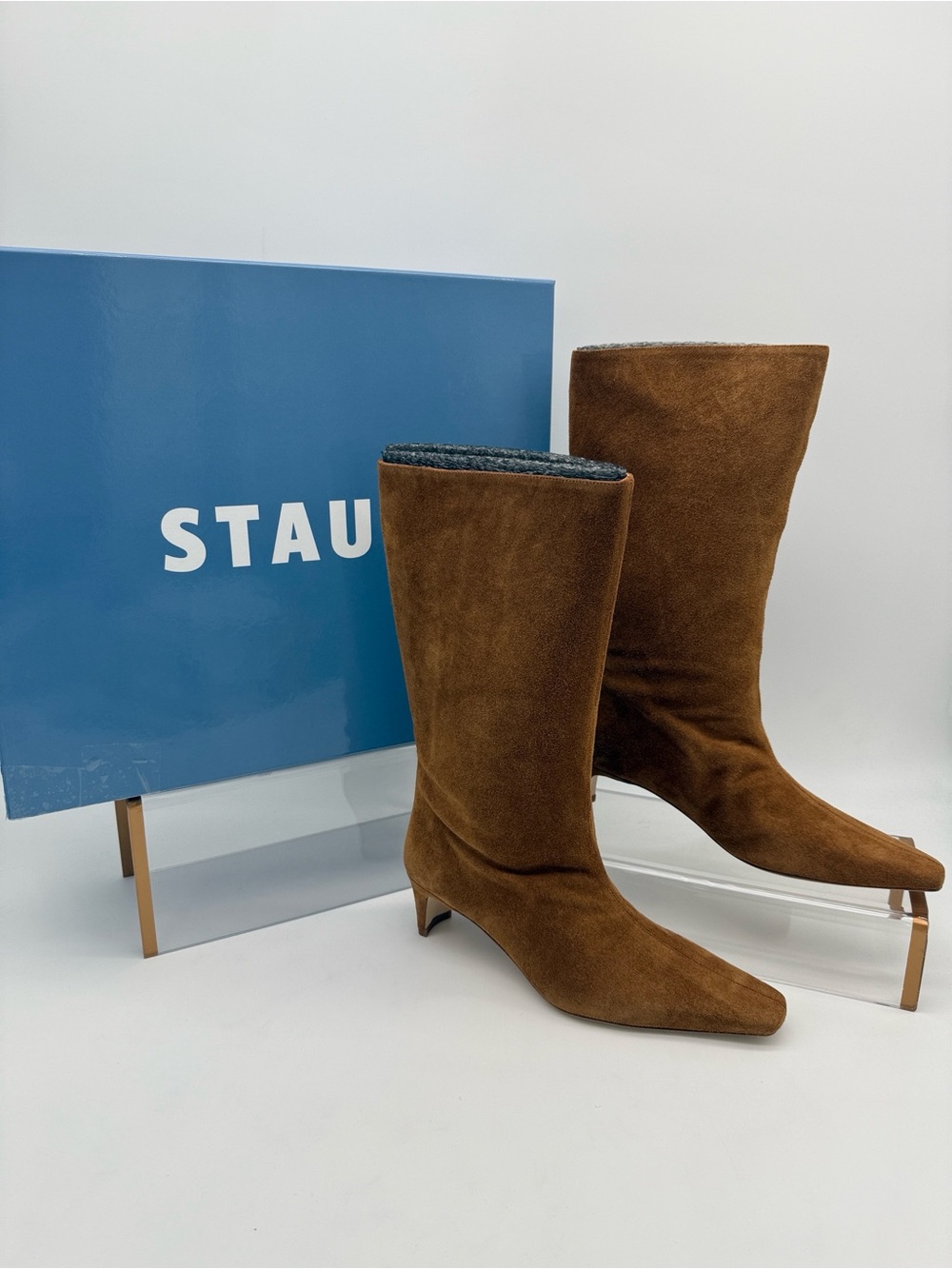 STAUD NWT Wally Suede Midcalf Boots Tan 39 Brand New With Box & Bag